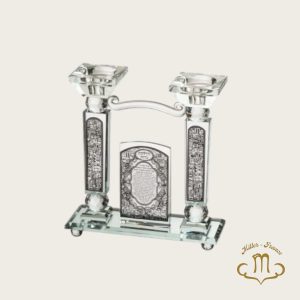 Bougeoirs en cristal 21 cm avec plaque en métal