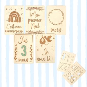 Cartes étapes grossesse et bébé en bois