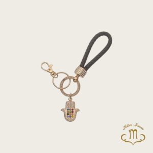 Porte-clés Hamsa en métal avec incrustation de pierre
