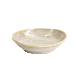 Petite assiette ronde beige et blanche