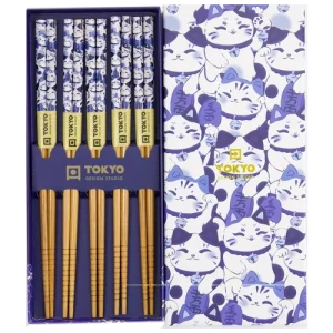 Coffret 5 baguettes maneki neko bleu