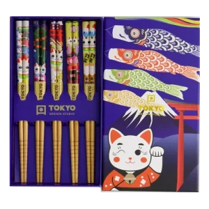 Coffret 5 baguettes enfants chat koinobori