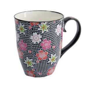 Mug Kawaii fleurs noires