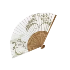 Eventail en soie blanc grue et tortue