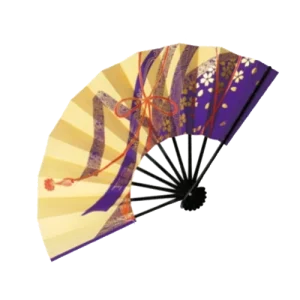 Eventail en papier or et ruban violet