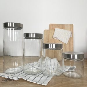 Bocaux en verre avec bouchon acier inoxydable gris