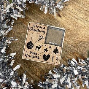 Kit de tampons motif « Noël » en bois – 12 pièces