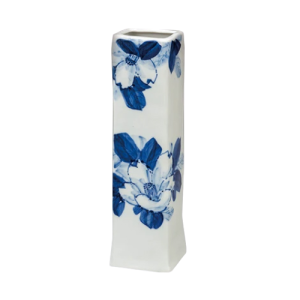 Vase allongé Kutani blanc et bleu