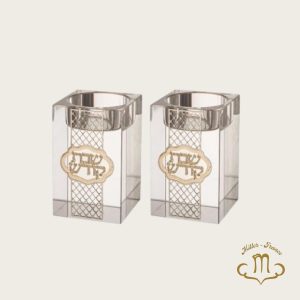 Bougeoirs en cristal 8 cm avec plaque en métal – Ornements