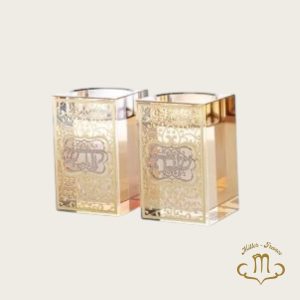 Bougeoirs en cristal avec plaque en métal