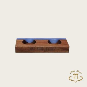 Bougeoirs double en bois et résine bleu 15x6x2cm