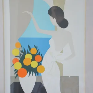 Lithographie « Belle femme de dos face à la mer méditerranée », Maria Theresa Torres