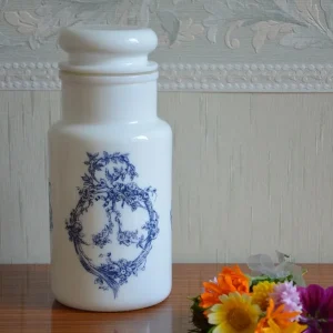 Pot d&rsquo;apothicaire en opale, décor bleu