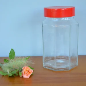 Bocal octogonale, couvercle rouge